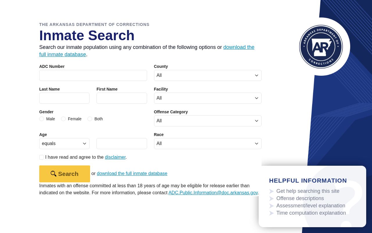 Arkansas ADC offender search for Phillips County records