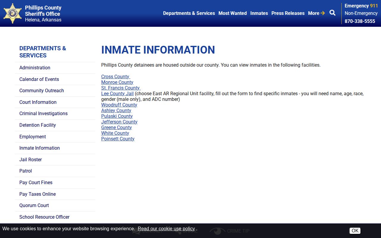 Phillips County detainee outside-county placement information