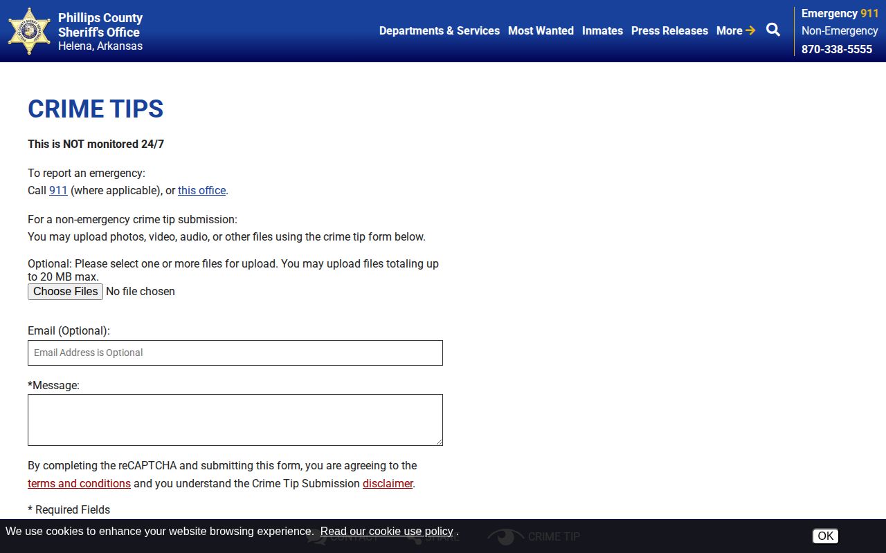Phillips County Sheriff official wanted crime tip form